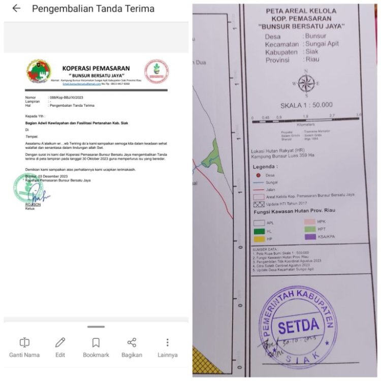 Cara Kuasai Tanah Ratusan Hektare Tanaman Akasia, Koperasi PBBJ Pakai Cap Stempel Setda Siak